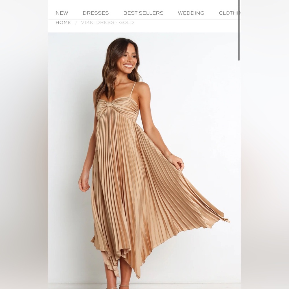 Petal & Pup Tan Pleated Ruched Midi Dress - brand new!
